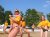 Teenagers dancing in the sand