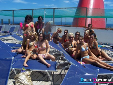 A large group of girls on boat